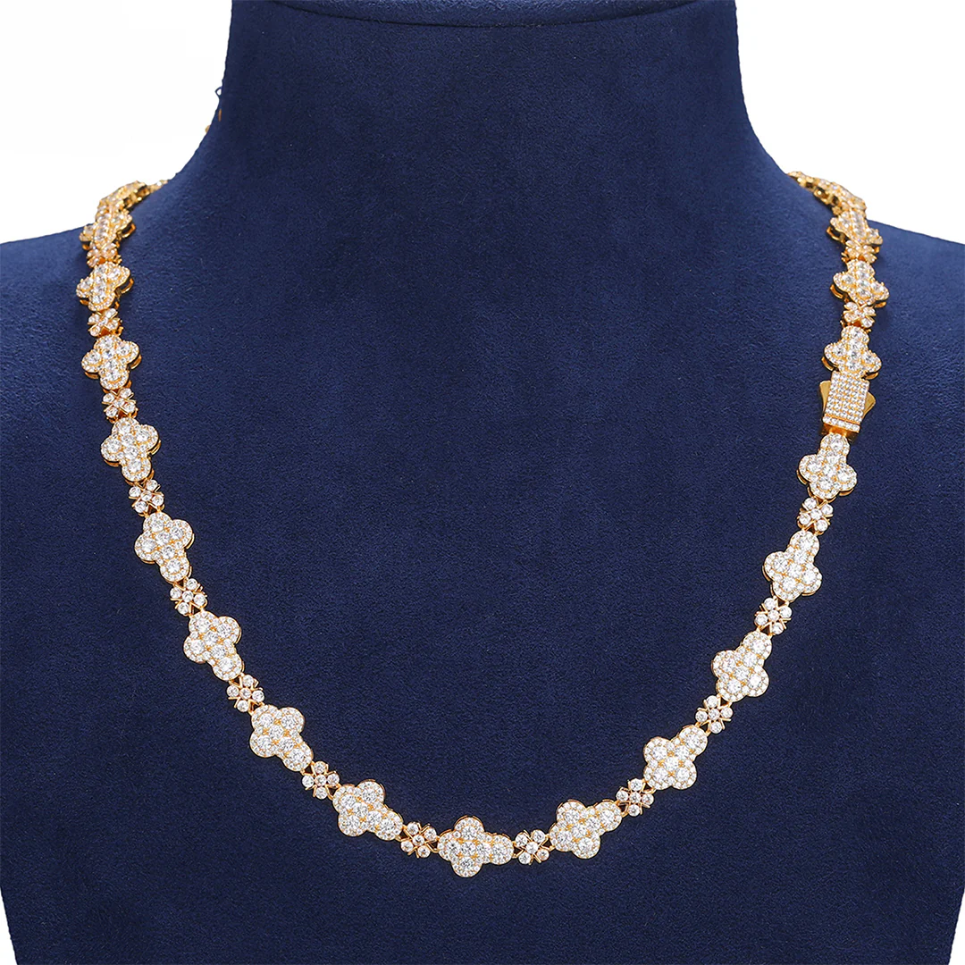 10MM MOISSANITE DIAMOND SNOWFLAKE CROSS LINK CHAIN NECKLACE/BRACELET IN STERLING SILVER