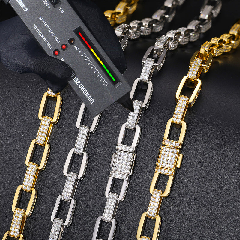 11MM MOISSANITE CUBAN BOX LINK CHAIN NECKLACE/BRACELET IN STERLING SILVER - Image 4