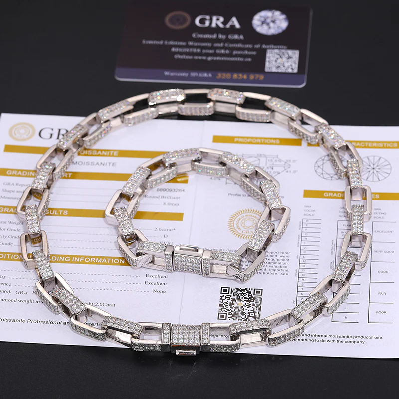 11MM MOISSANITE CUBAN BOX LINK CHAIN NECKLACE/BRACELET IN STERLING SILVER - Image 5
