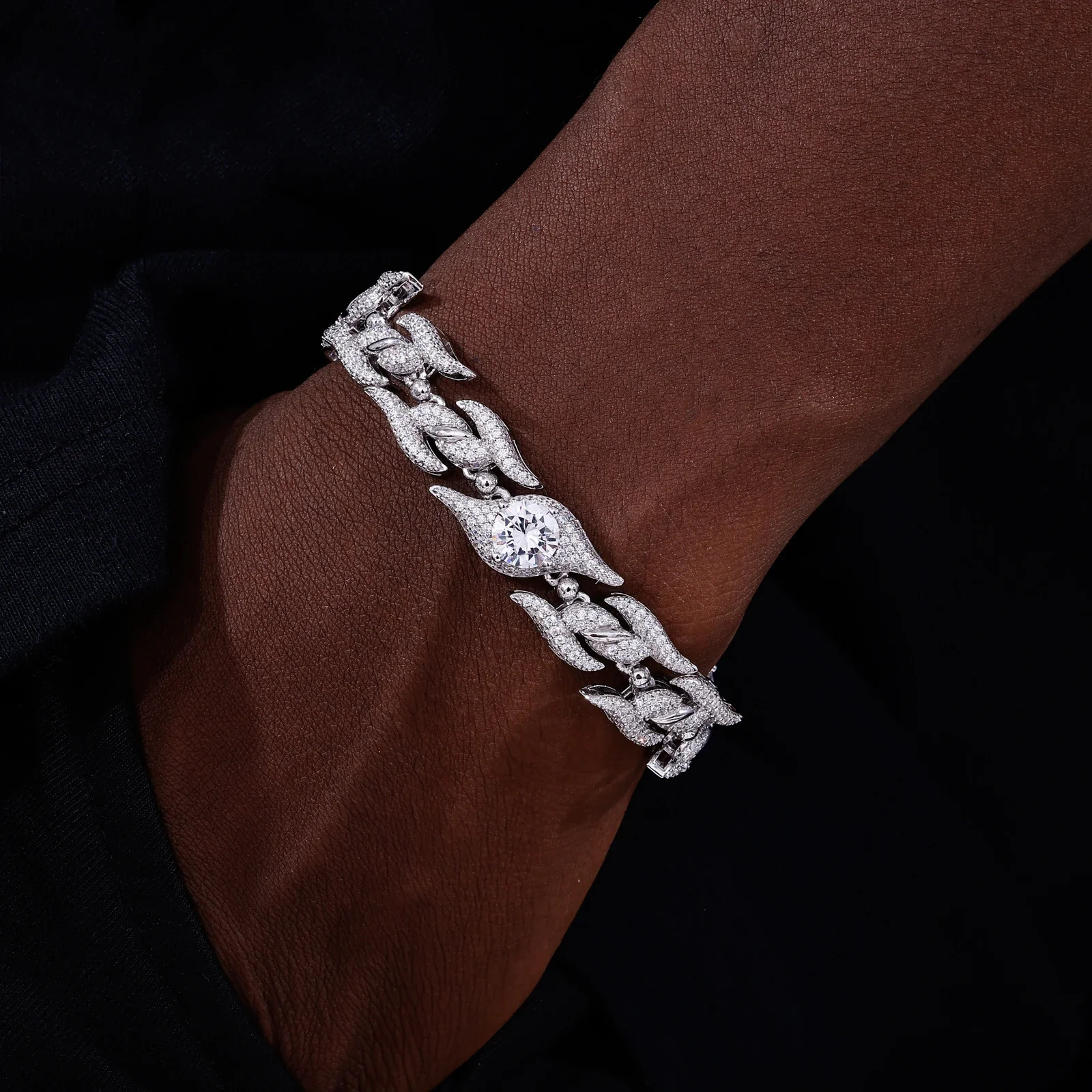 12MM MOISSANITE ICED OUT EVIL EYE THORN LINK BRACELET IN STERLING SILVER