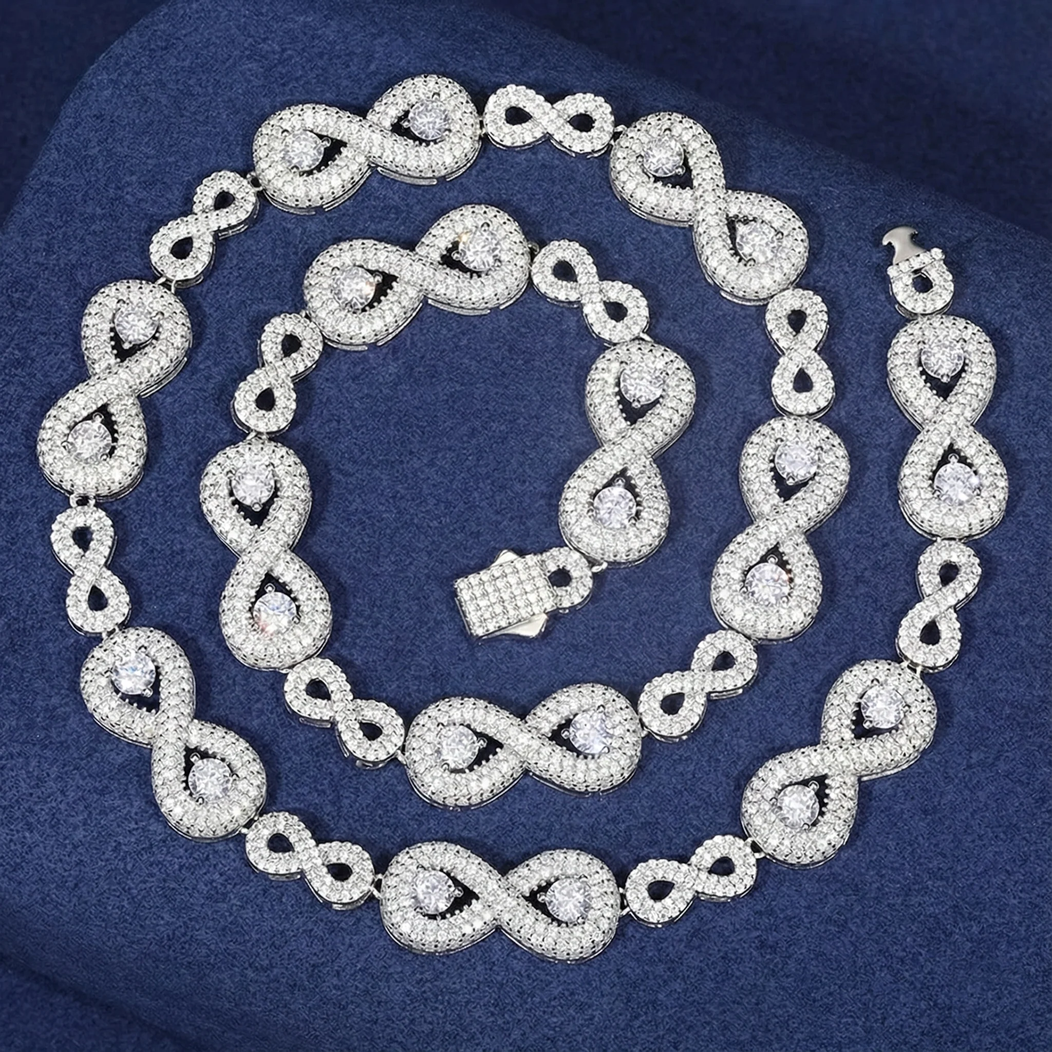 12MM MOISSANITE INFINITY LINK BRACELET/NECKLACE IN STERLING SILVER