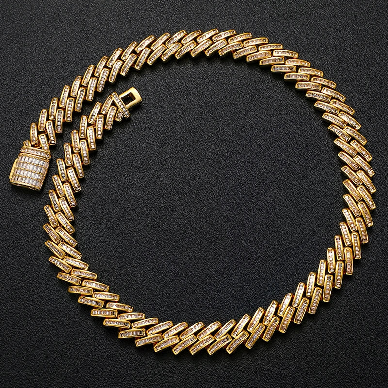 14MM MOISSANITE BAGUETTE CUBAN LINK NECKLACE/BRACELET IN STERLING SILVER