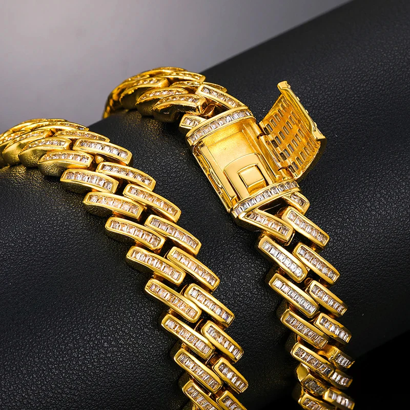 14MM MOISSANITE BAGUETTE CUBAN LINK NECKLACE/BRACELET IN STERLING SILVER - Image 2