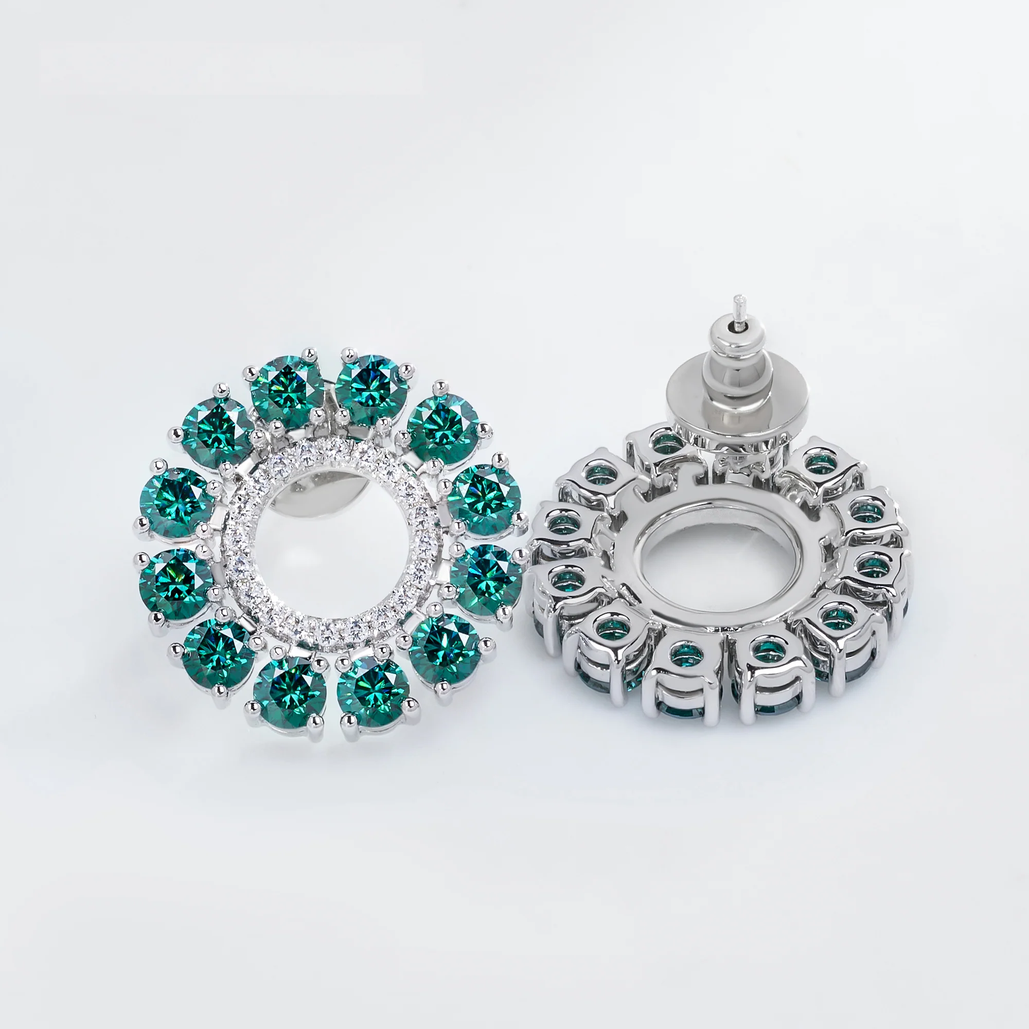 18K WHITE GOLD PLATED GREEN MOISSANITE EARRINGS IN STERLING SILVER - Image 4