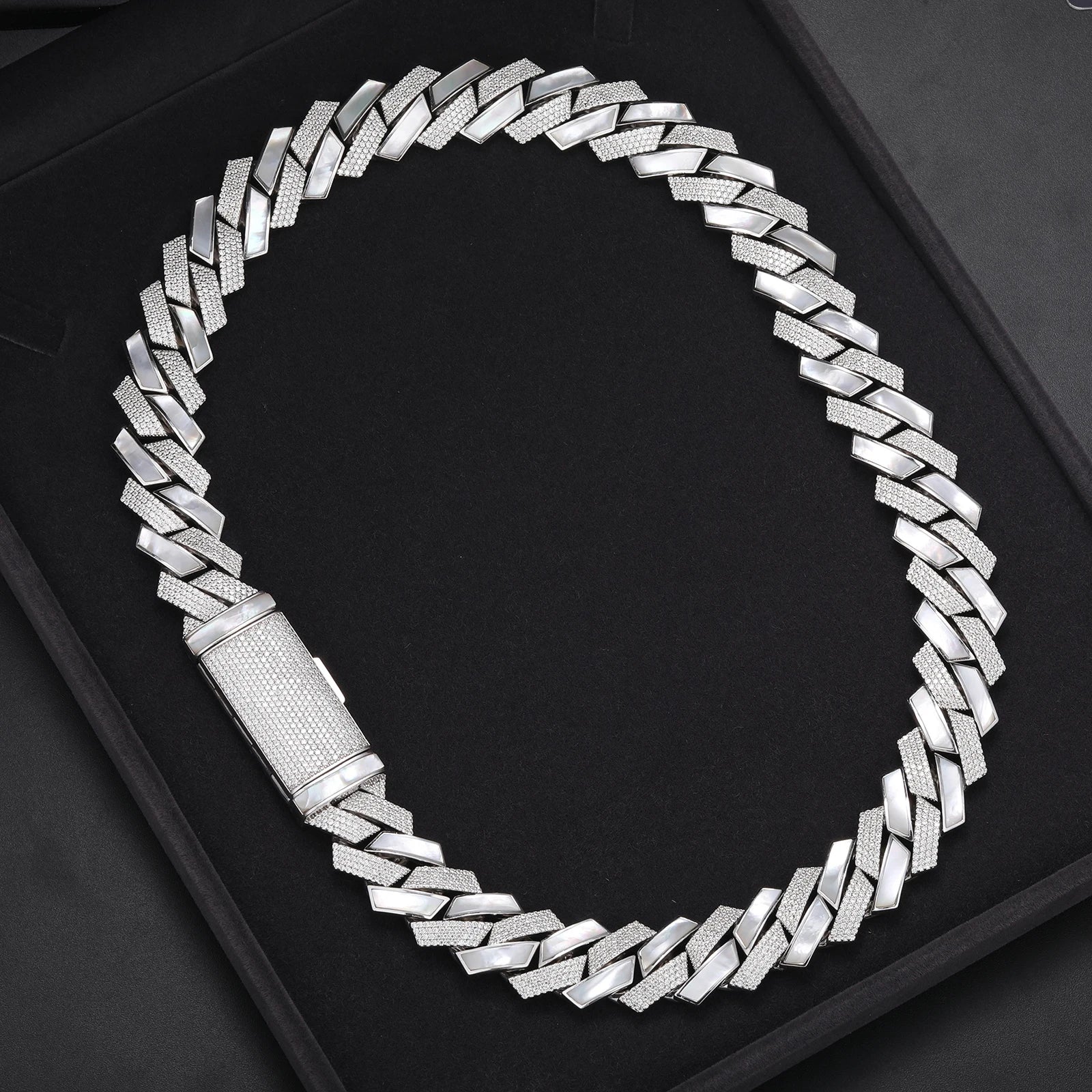 18MM MOISSANITE ALTERNATE CUBAN LINK NECKLACE/BRACELET IN STERLING SILVER