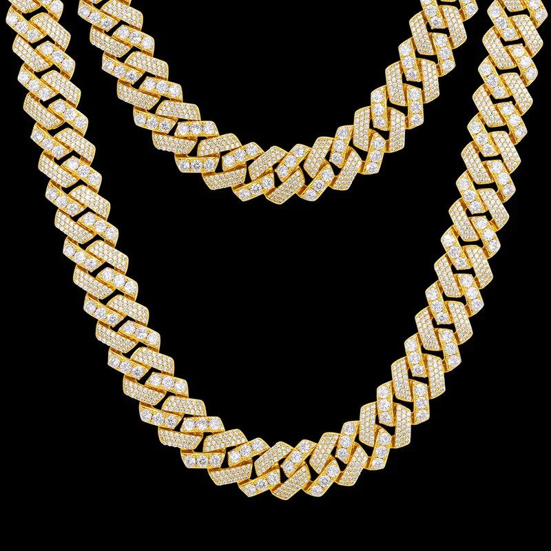 18MM MOISSANITE DUAL-SET CUBAN LINK BRACELET/NECKLACE IN STERLING SILVER