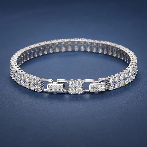 2 ROW MOISSANITE TENNIS CHAIN BRACELET IN STERLING SILVER