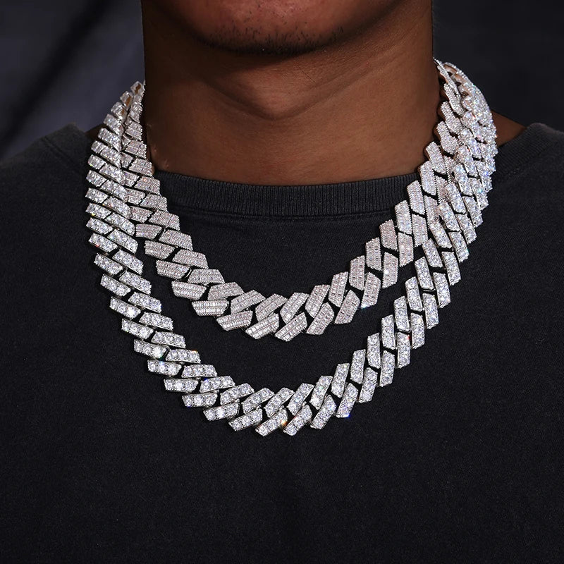 20MM 1 ROW MOISSANITE CUBAN LINK BRACELET/NECKLACE IN STERLING SILVER