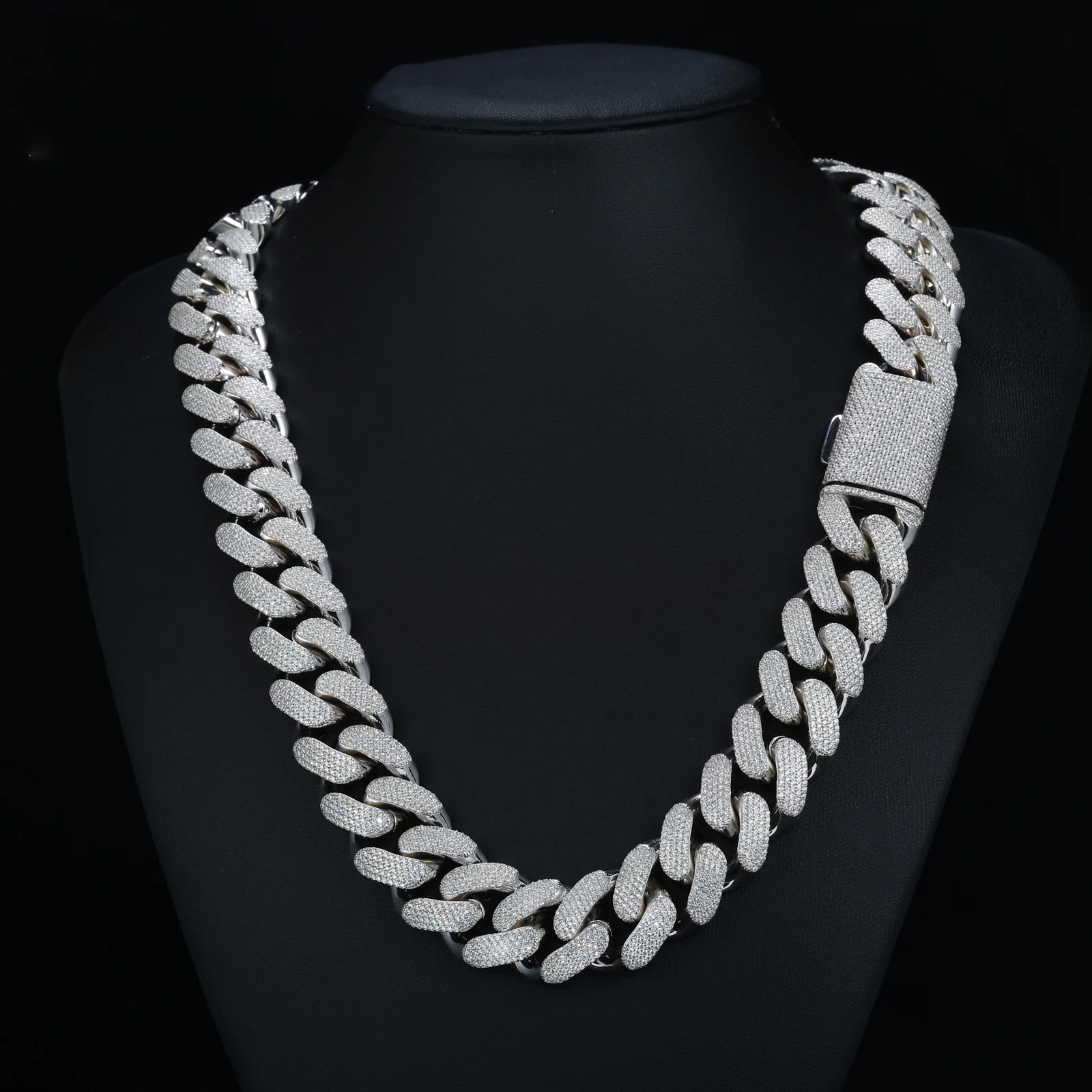 20MM 5 ROW MOISSANITE CUBAN LINK NECKLACE/BRACELET IN STERLING SILVER - Image 3