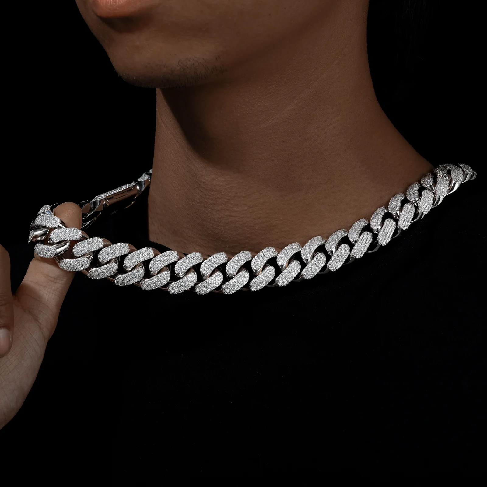 20MM 5 ROW MOISSANITE CUBAN LINK NECKLACE/BRACELET IN STERLING SILVER - Image 4