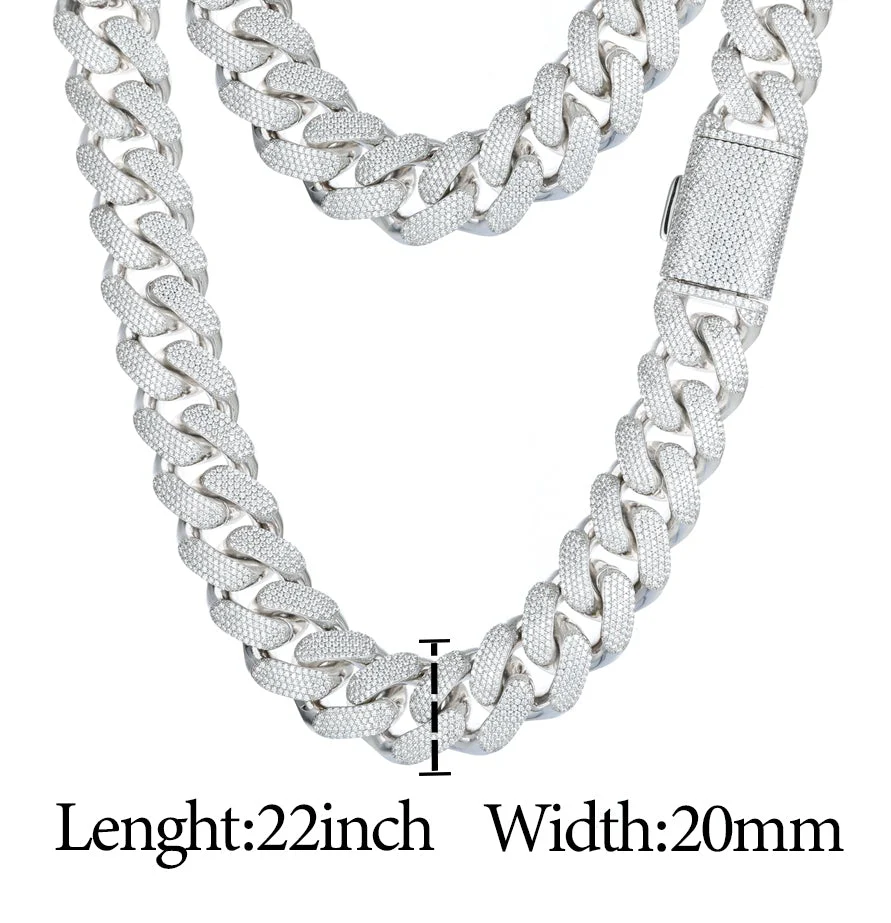 20MM 5 ROW MOISSANITE CUBAN LINK NECKLACE/BRACELET IN STERLING SILVER - Image 7
