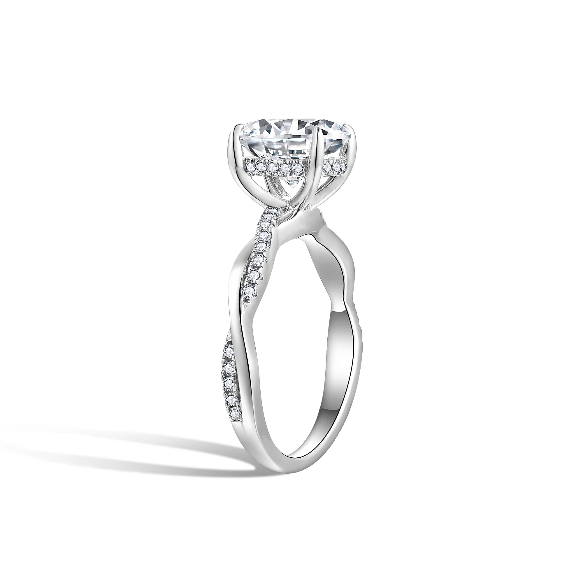 2CT TWISTED SHANK ROUND CUT MOISSANITE RING IN STERLING SILVER - Image 4