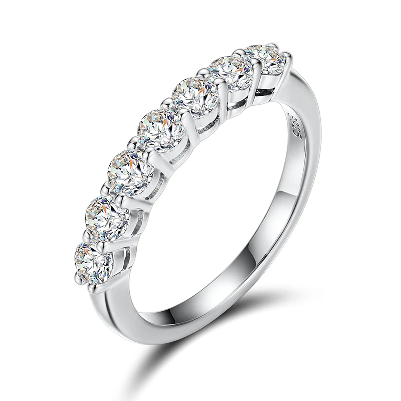 2MM 7 STONE ROUND CUT MOISSANITE RING IN STERLING SILVER