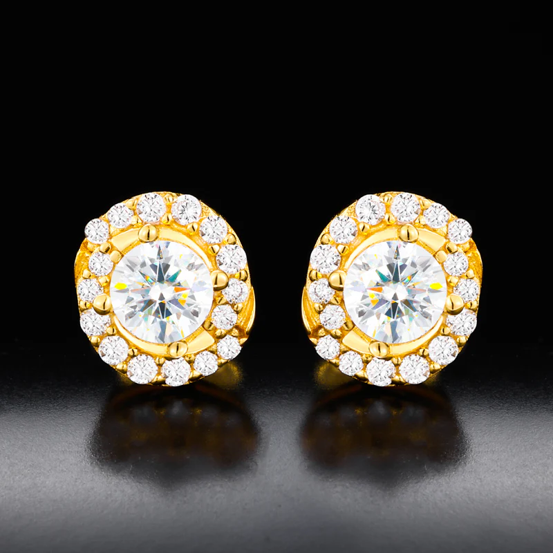 8MM MOISSANITE HALO STUD EARRINGS IN STERLING SILVER