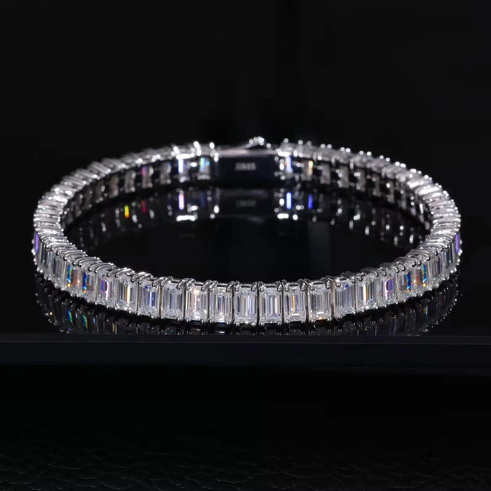 BAGUETTE MOISSANITE DIAMOND TENNIS BRACELET IN STERLING SILVER