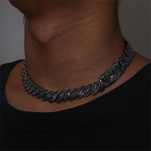 BLACK GOLD MOISSANITE CUBAN LINK CHAIN NECKLACE/BRACELET IN STERLING SILVER