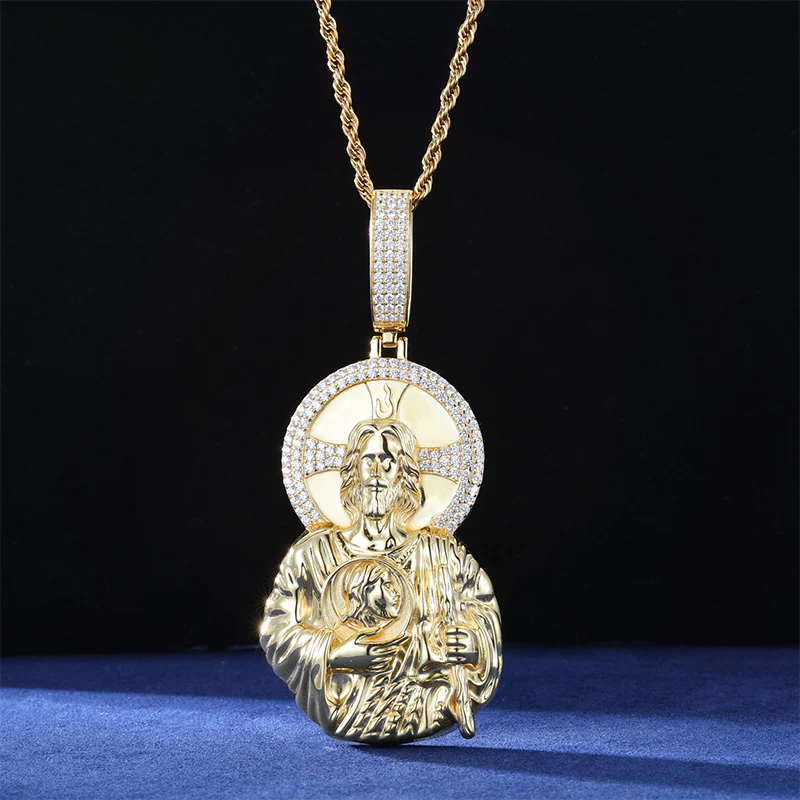 ICED OUT MOISSANITE SAINT JUDE PENDANT IN STERLING SILVER