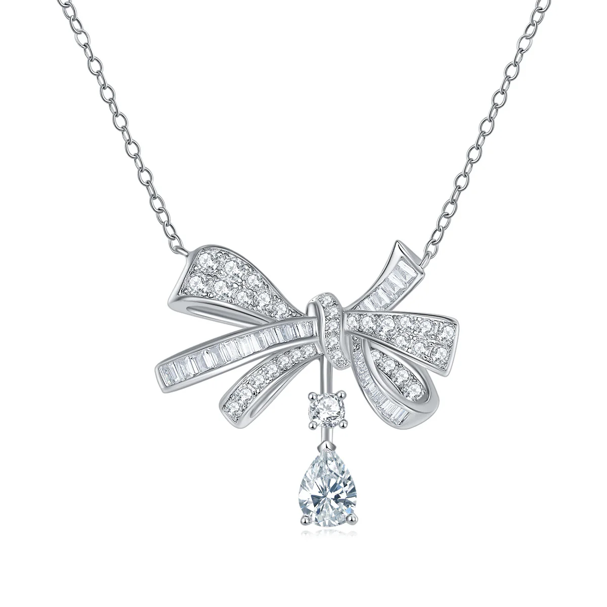 IE0008 BOW KNOT MOISSANITE PENDANT NECKLACE IN STERLING SILVER