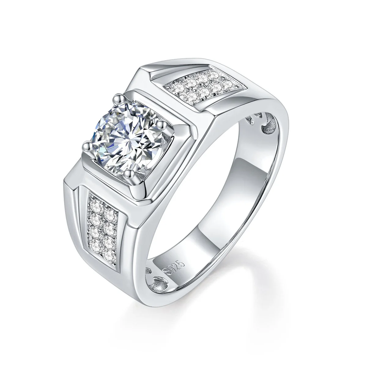 IE00231 1CT 6.5MM ROUND CUT MOISSANITE SIGNET RING IN STERLING SILVER