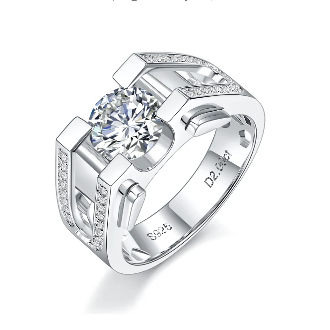 IE00232 6.5MM ROUND CUT MOISSANITE DIAMOND SIGNET RING IN STERLING SILVER