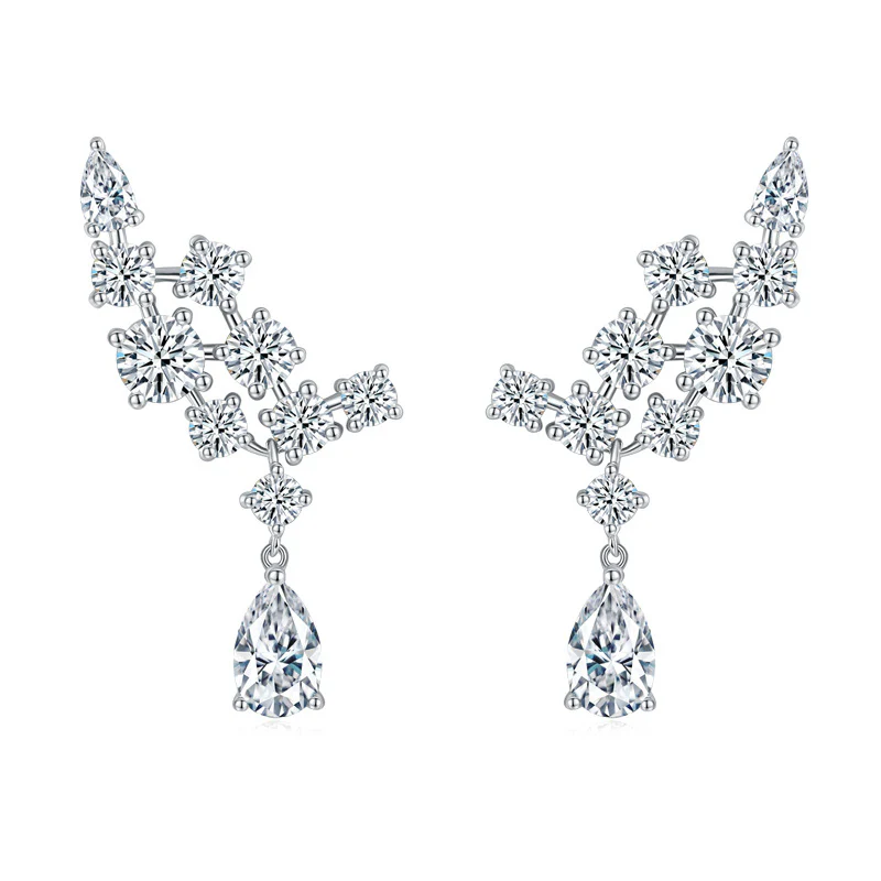 IE0068 PEAR CUT 1CARAT MOISSANITE DANGLE DROP EARRINGS IN STERLING SILVER