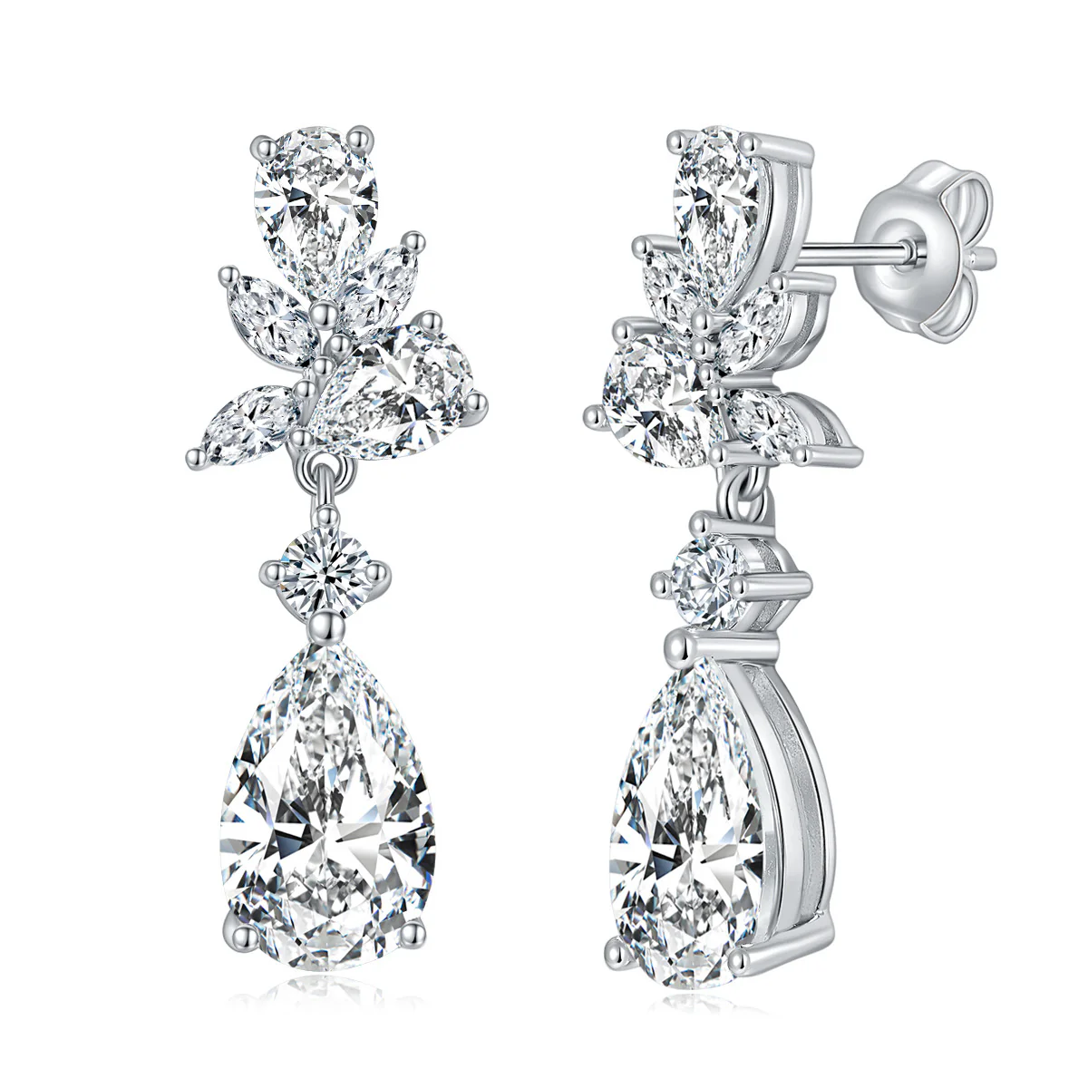 IE0069 3CT MOISSANITE PEAR DROP ENGAGEMENT EARRINGS IN STERLING SILVER - Image 2