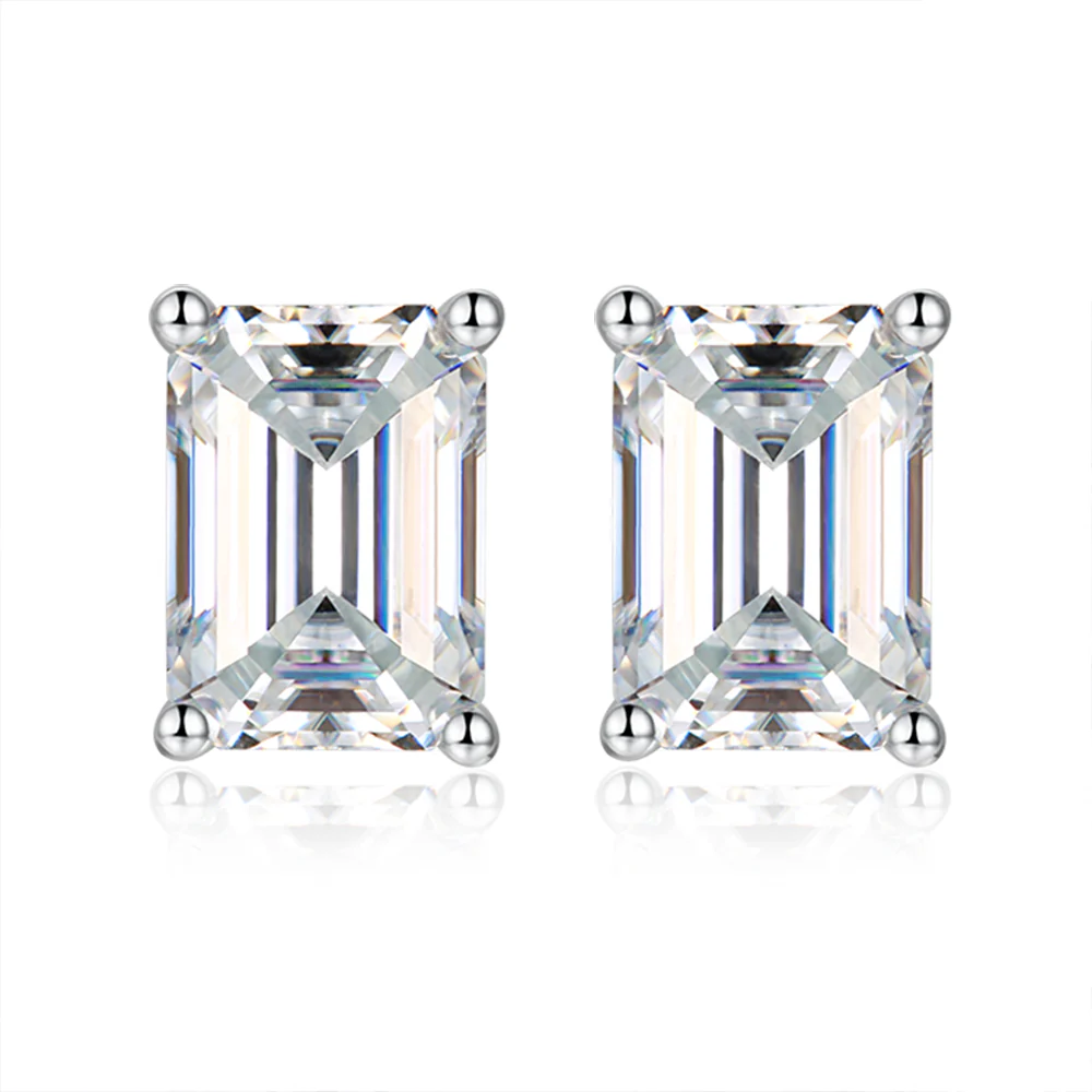 IE0073 EMERALD CUT MOISSANITE STUD EARRINGS IN STERLING SILVER