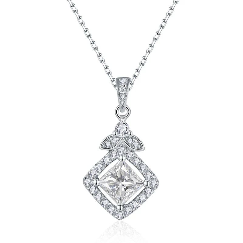 IE0098 PRINCESS SQUARE MOISSANITE PENDANT NECKLACE IN STERLING SILVER