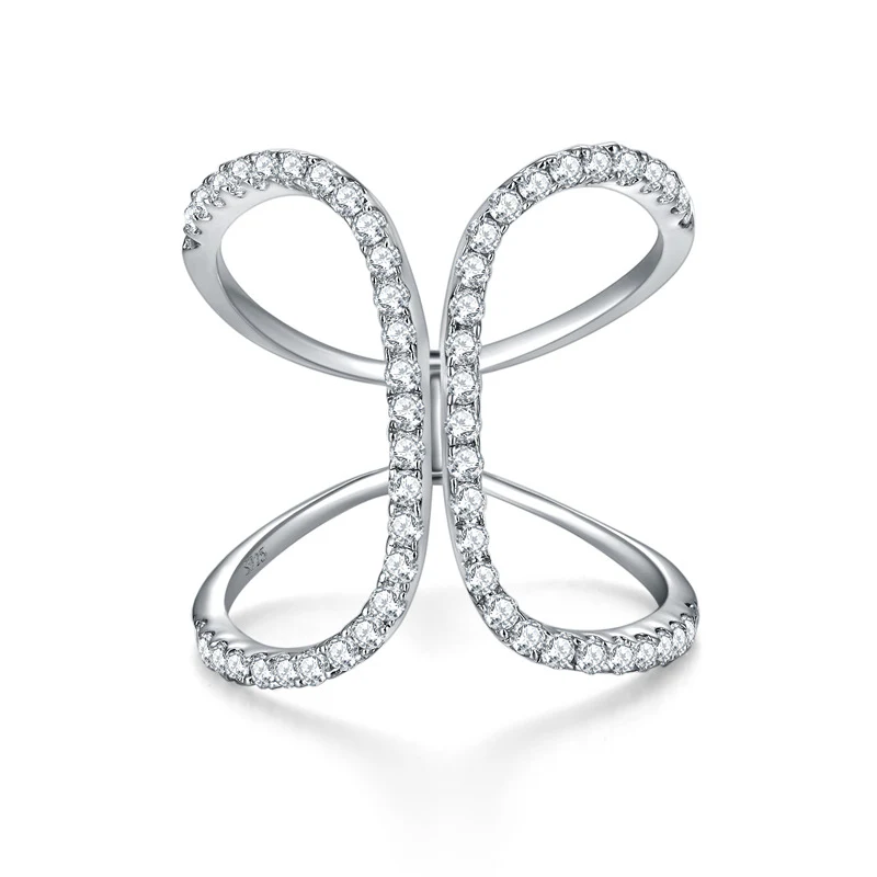 IE0183 “X” SHAPED MOISSANITE DIAMOND RING IN STERLING SILVER