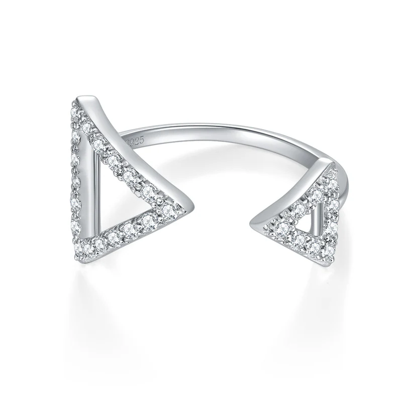 IE0184 TRIANGLE MOISSANITE ADJUSTABLE RING IN STERLING SILVER