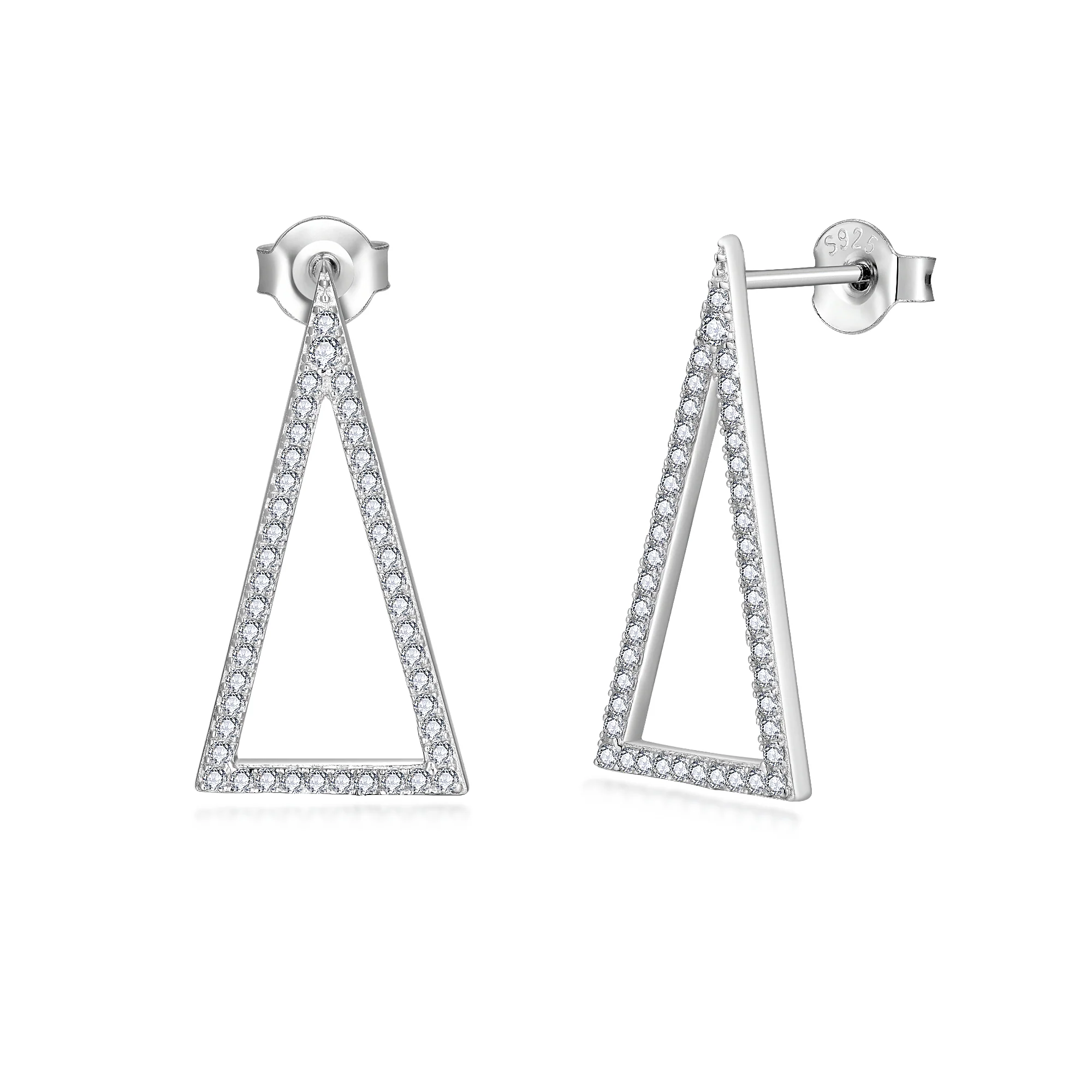 IE0196 MOISSANITE TRIANGLE HOOP EARRINGS IN STERLING SILVER
