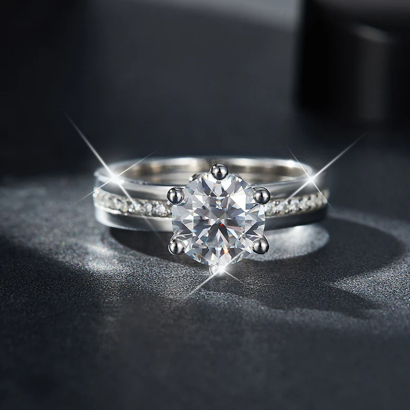 IE0227 2CT ROUND CUT MOISSANITE ENGAGEMENT RING IN STERLING SILVER - Image 5