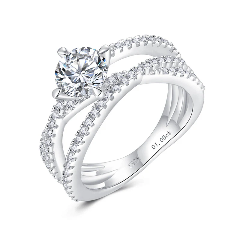 IE1013 ROUND CUT INTERWOVEN MOISSANITE ENGAGEMENT RING IN STERLING SILVER