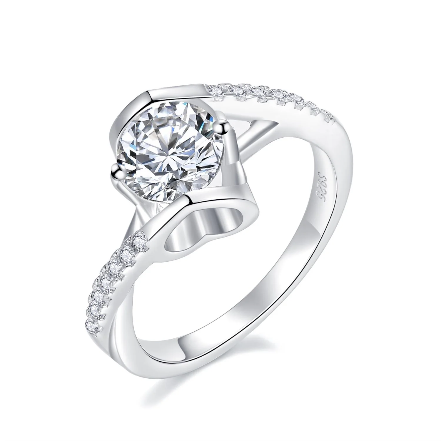 IE223 6.5MM ROUND CUT MOISSANITE DIAMOND RING IN STERLING SILVER