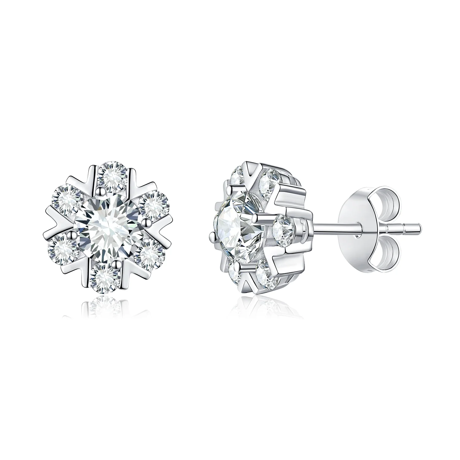 IE4021 MOISSANITE DIAMOND SNOWFLAKE STUD EARRINGS IN STERLING SILVER