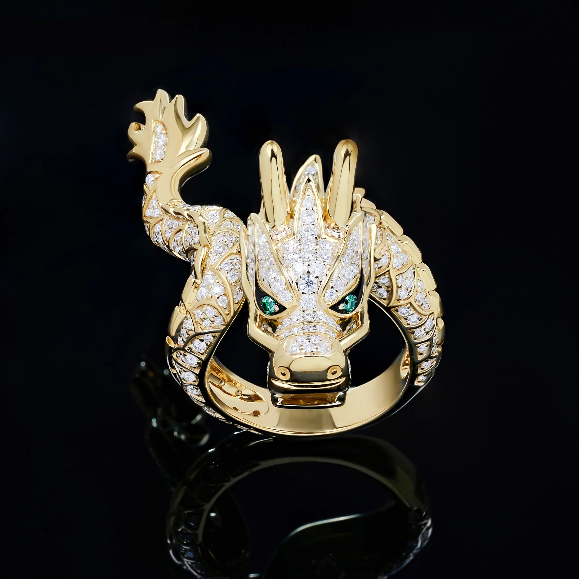 MOISSANITE AZURE DRAGON BAND RING IN 18K SOLID GOLD