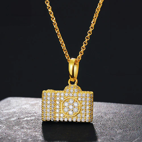 MOISSANITE CAMERA PENDANT IN STERLING SILVER