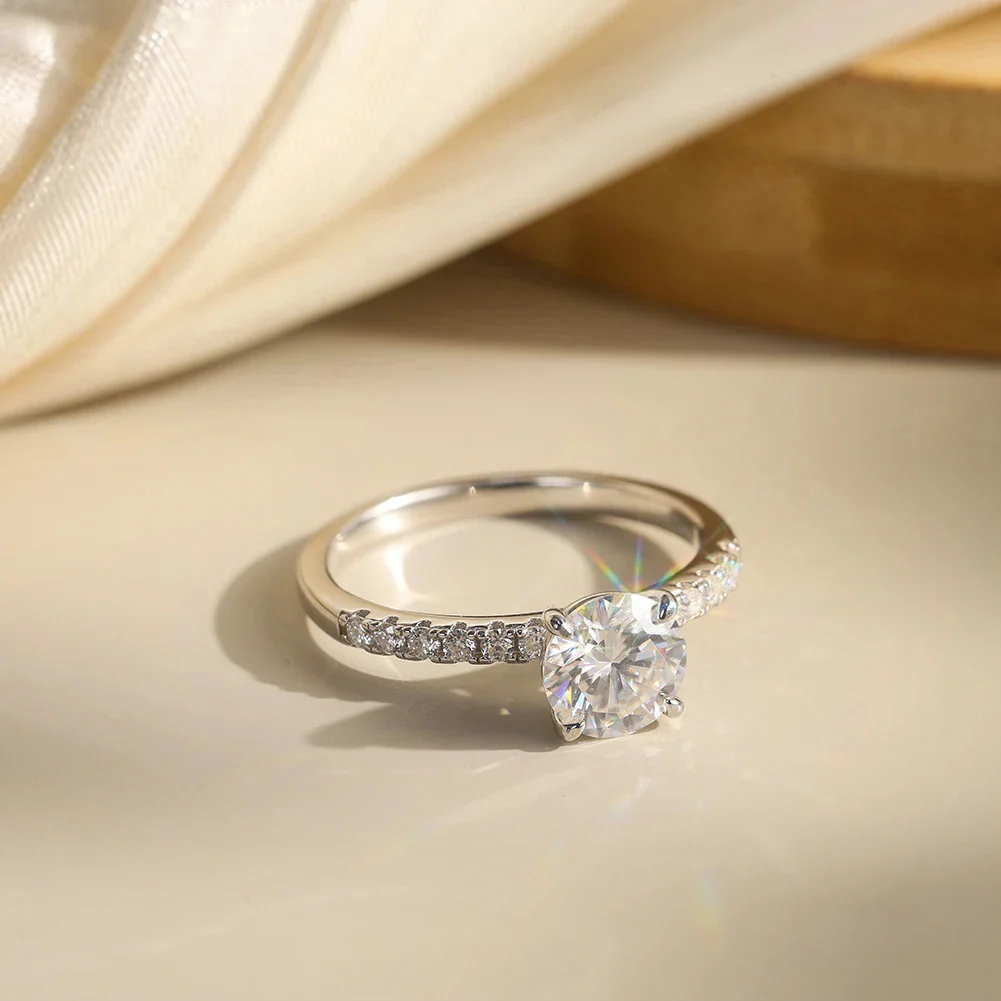 MOISSANITE CLASSIC ROUND CUT PAVÉ RING IN STERLING SILVER