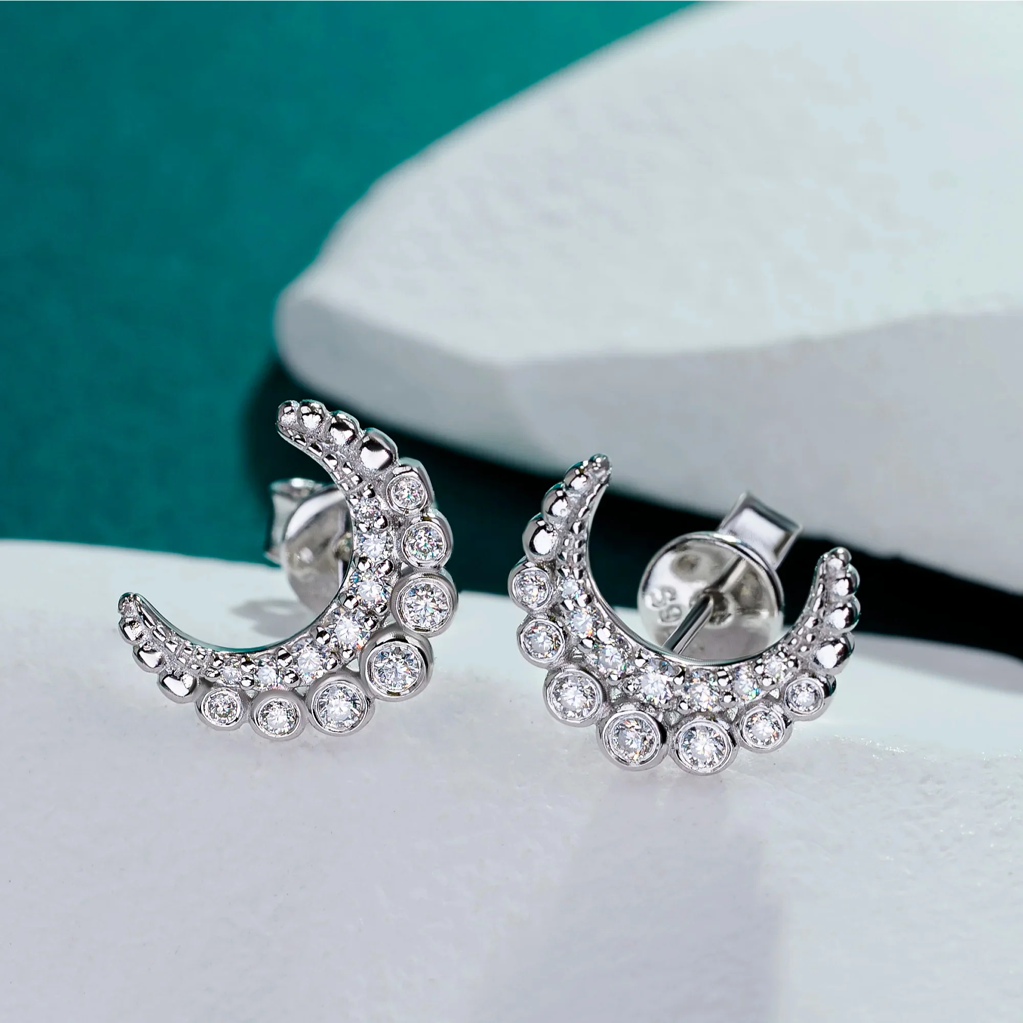 MOISSANITE CRESCENT MOON EARRINGS IN STERLING SILVER