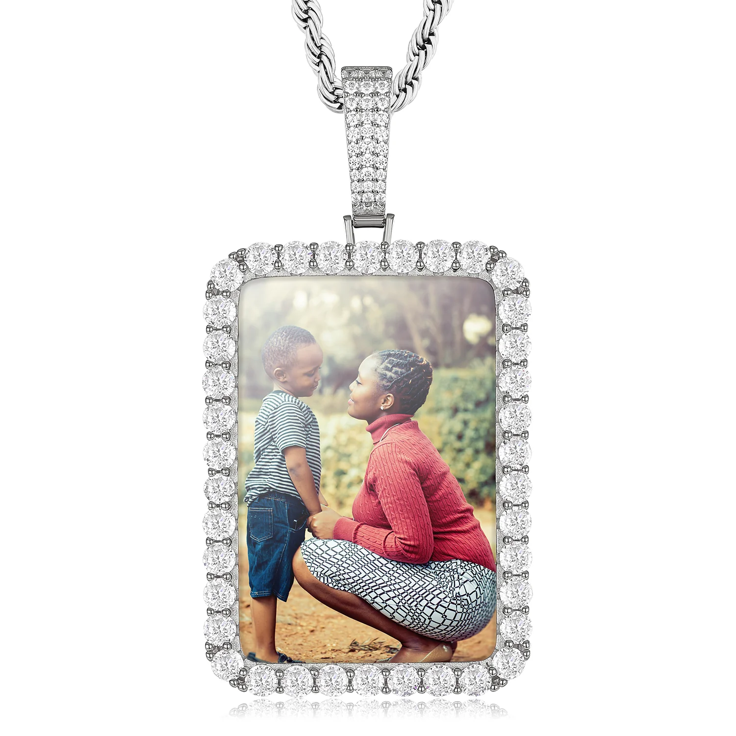 MOISSANITE CUSTOM PHOTO RECTANGLE PENDANT IN STERLING SILVER - Image 4