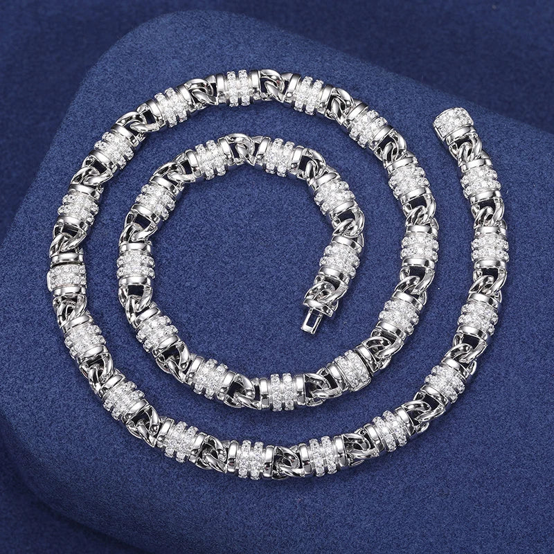 MOISSANITE DETACHABLE BARREL LINK CHAIN NECKLACE IN STERLING SILVER