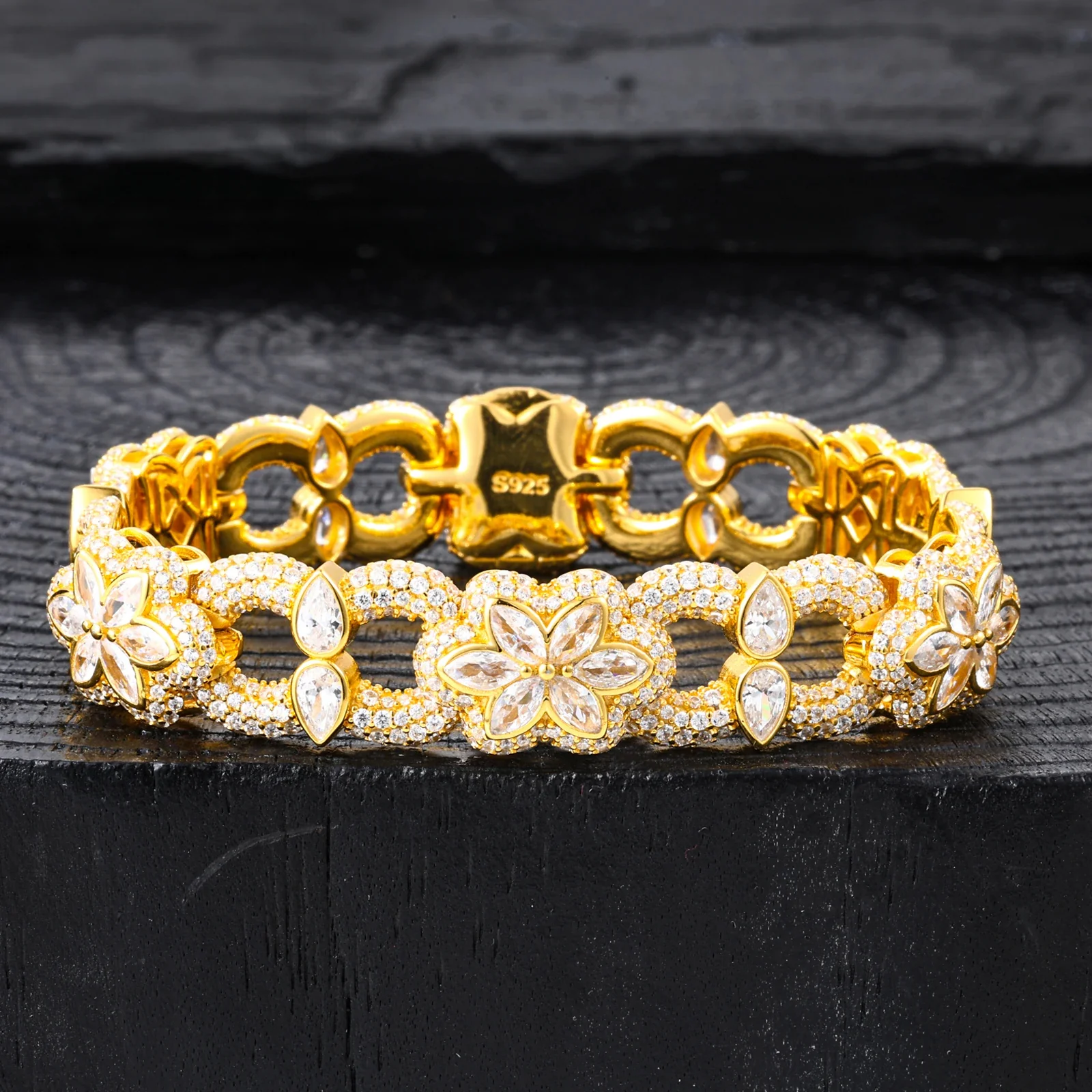 MOISSANITE DIAMOND 12MM FLORAL CUBAN BRACELET IN STERLING SILVER