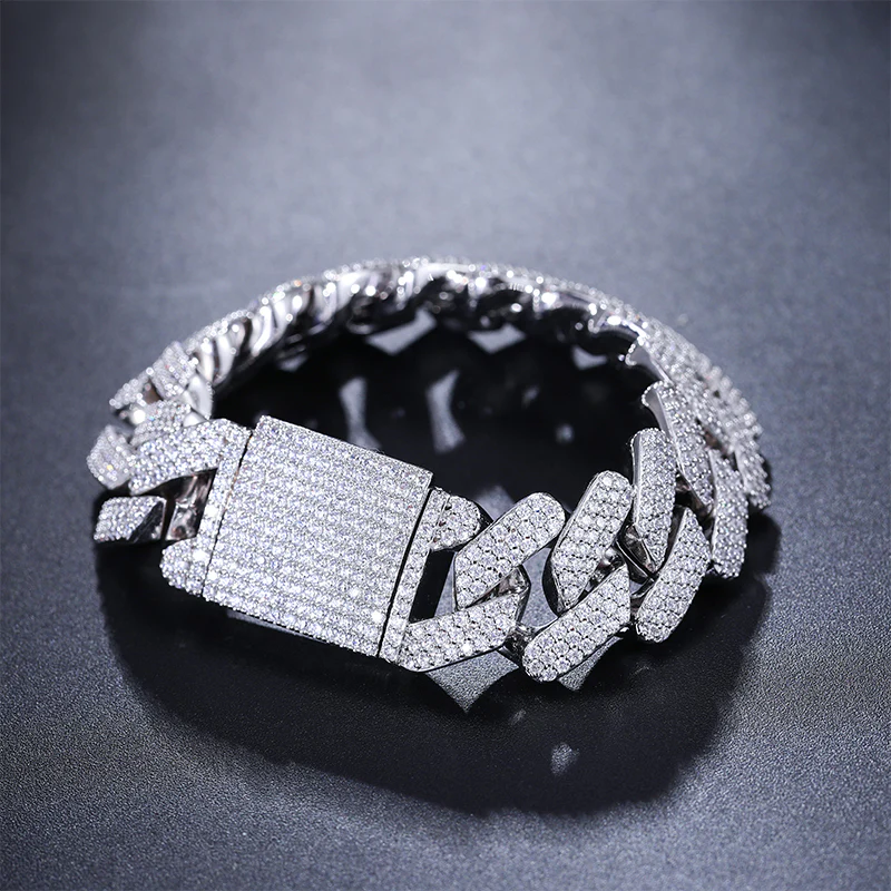 MOISSANITE DIAMOND 18MM CUBAN LINK BRACELET IN STERLING SILVER