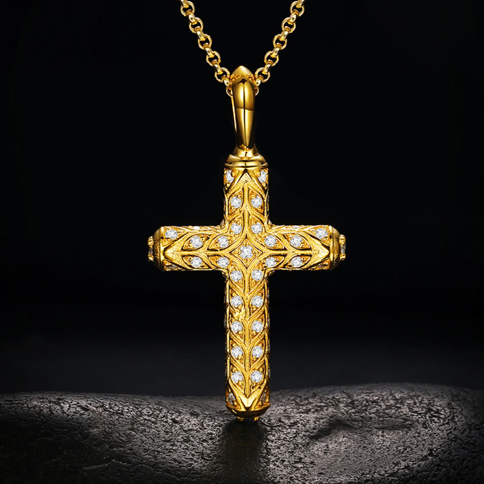 MOISSANITE DIAMOND ARROW CROSS PENDANT NECKLACE IN STERLING SILVER