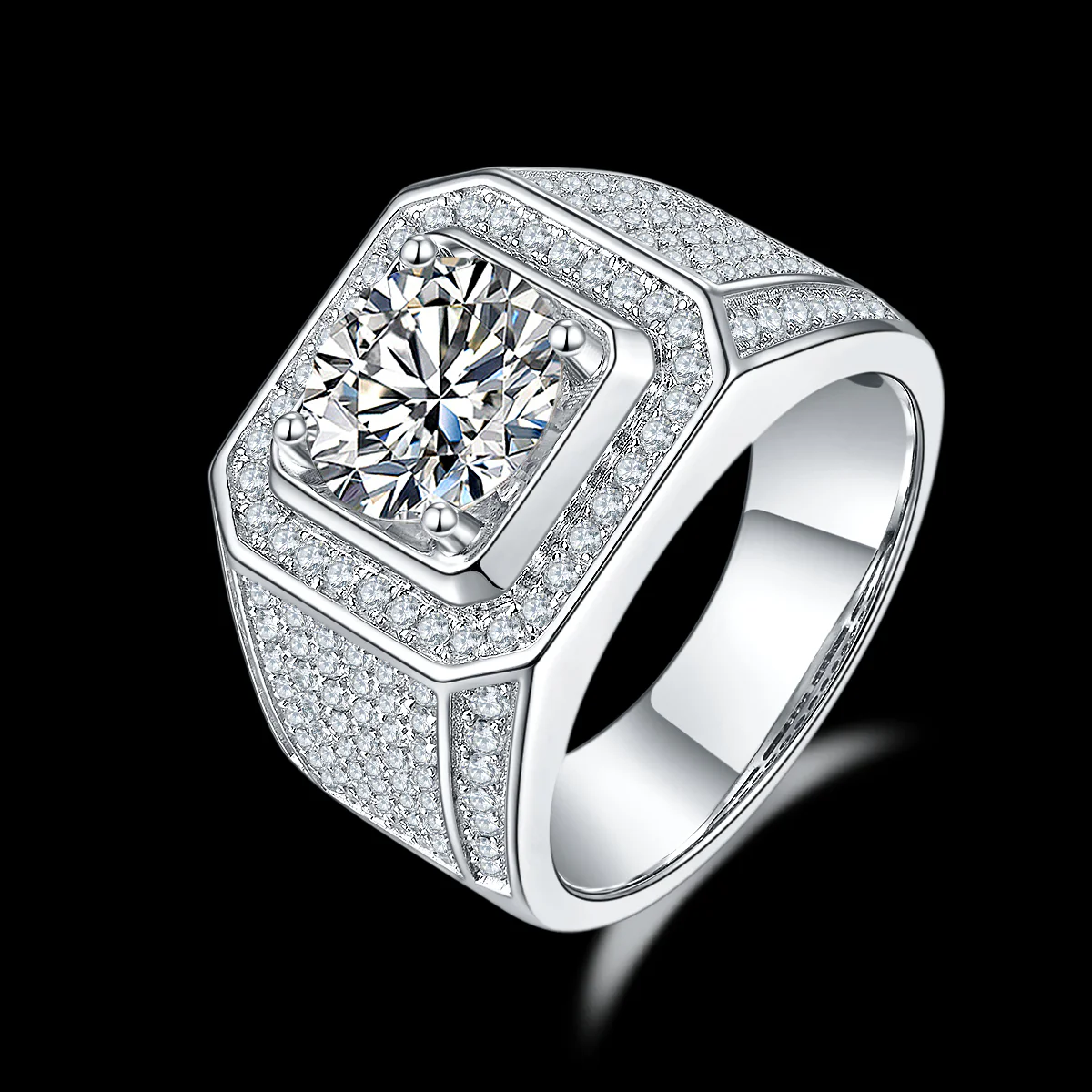 MOISSANITE DIAMOND BAND RING IN STERLING SILVER FOR MEN
