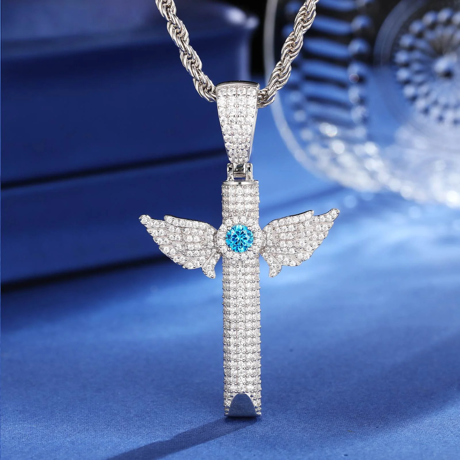 MOISSANITE DIAMOND BIRTHSTONE WING WHISTLE BREATHING PENDANT NECKLACE IN STERLING SILVER - Image 5