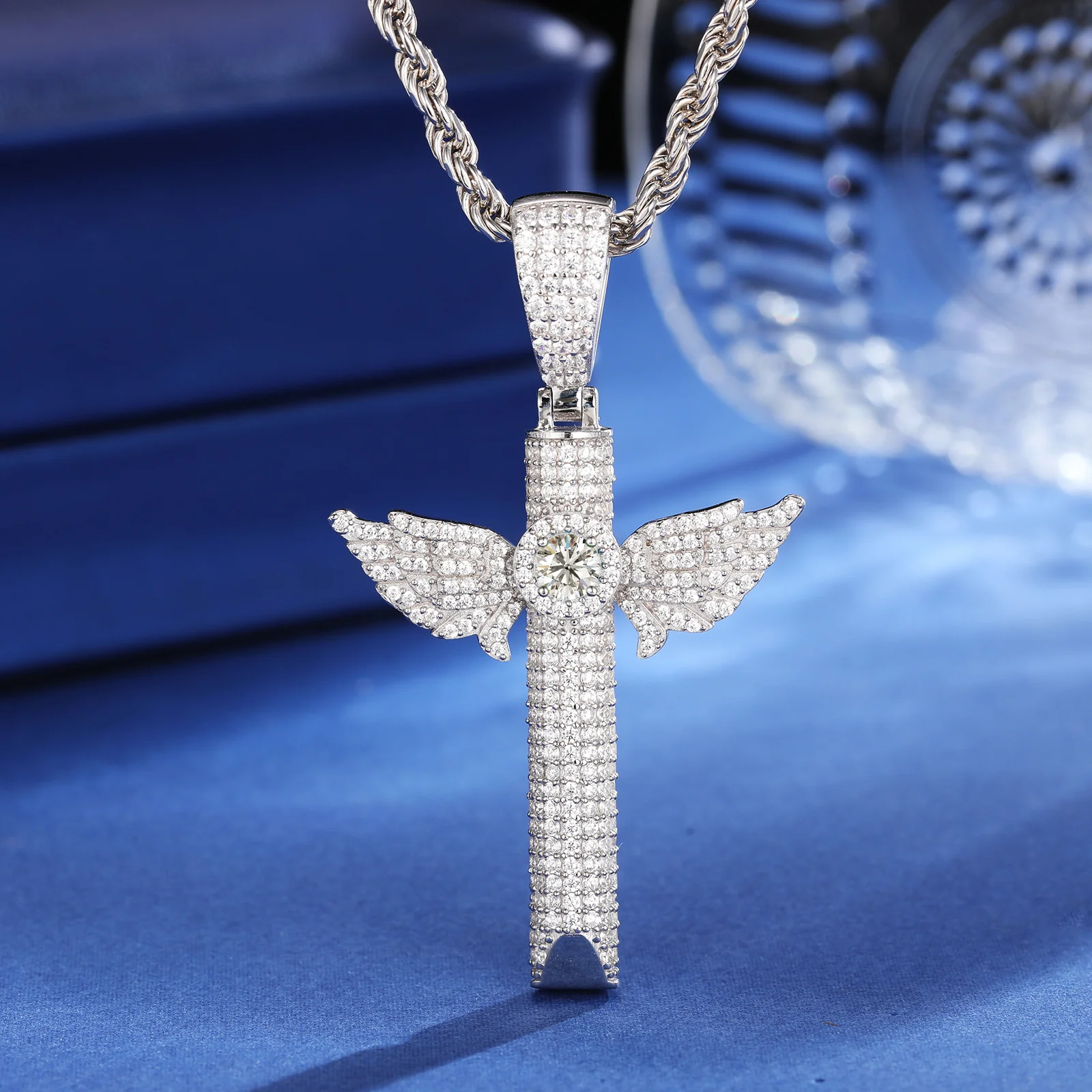 MOISSANITE DIAMOND BIRTHSTONE WING WHISTLE BREATHING PENDANT NECKLACE IN STERLING SILVER - Image 6
