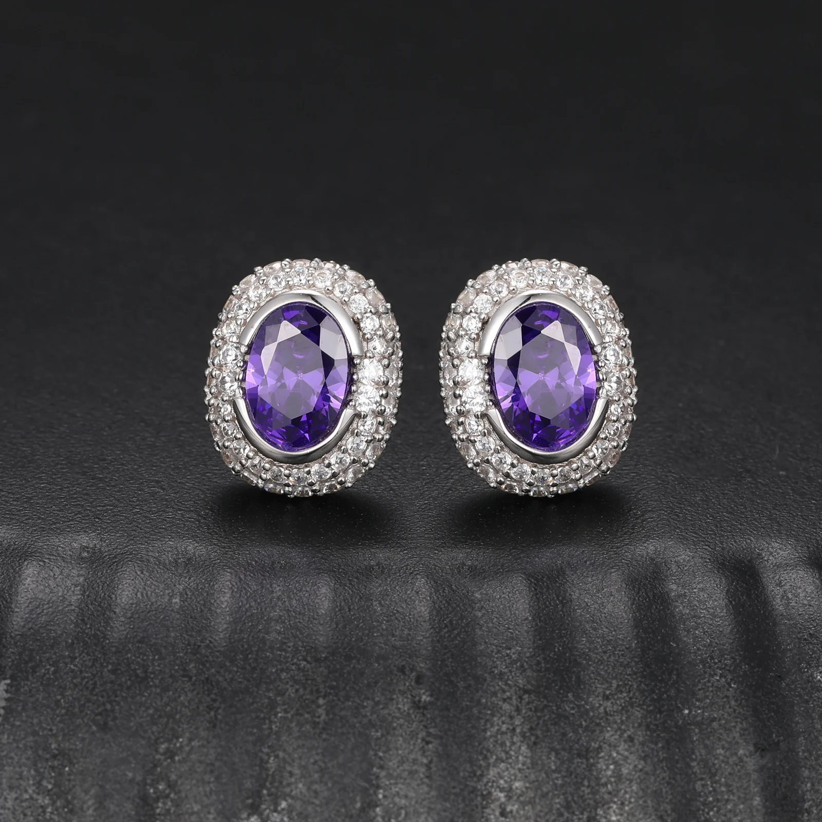 MOISSANITE DIAMOND OVAL CUT CZ STUD EARRINGS IN STERLING SILVER - Image 2