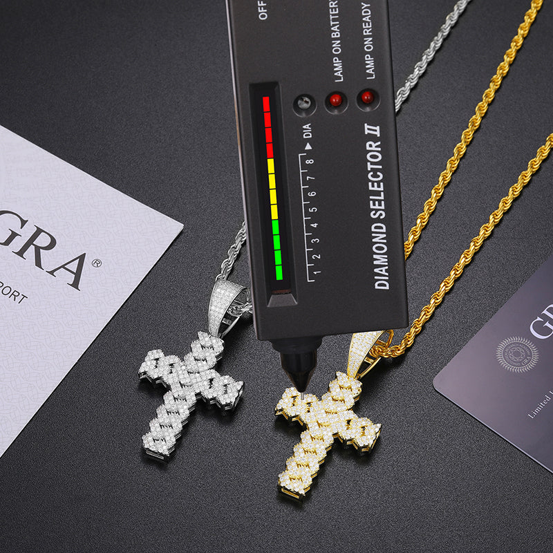 MOISSANITE DIAMOND CUBAN CROSS PENDANT IN STERLING SILVER - Image 5