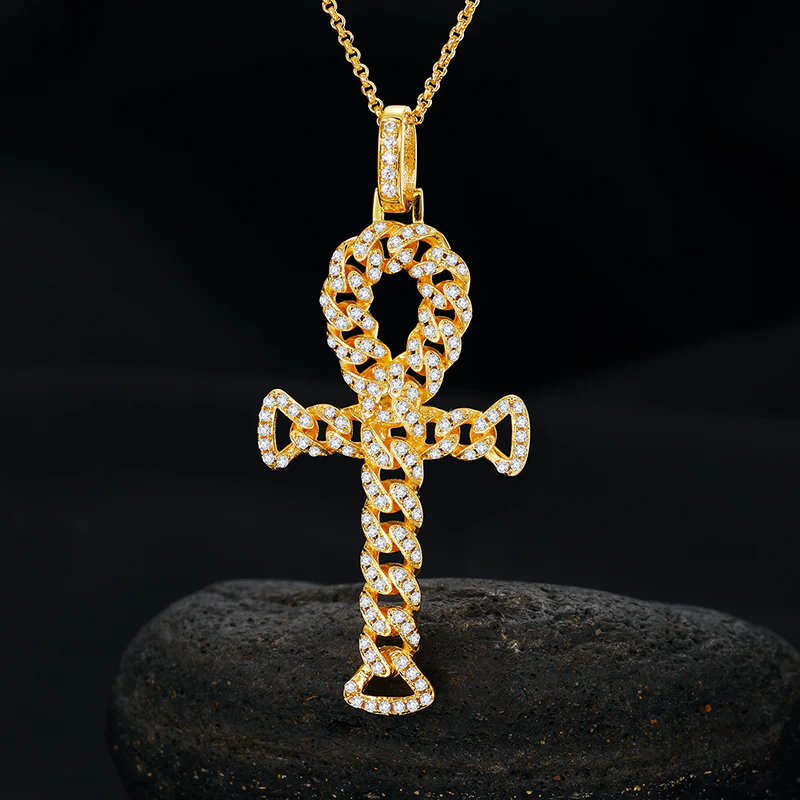 MOISSANITE ETERNITY CROSS PENDANT NECKLACE IN STERLING SILVER